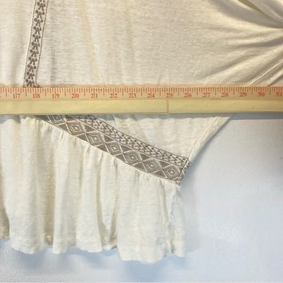 Anthropologie Akemi + Kin Top Women 100% Linen Embroidered Ivory Silver  XL - Picture 8 of 11